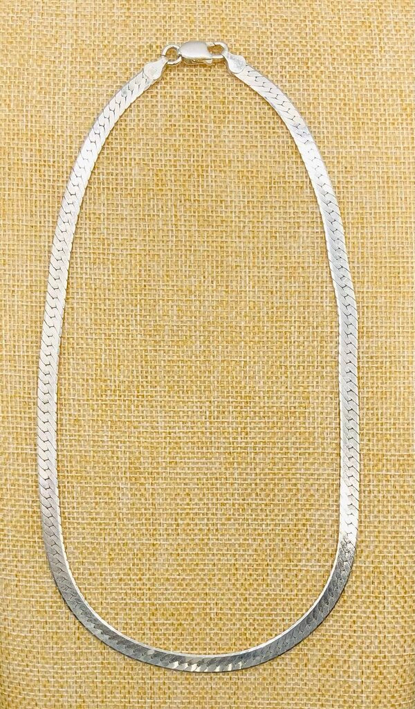 6mm Sterling Silver Herringbone Chain 18” Necklace Italy /b