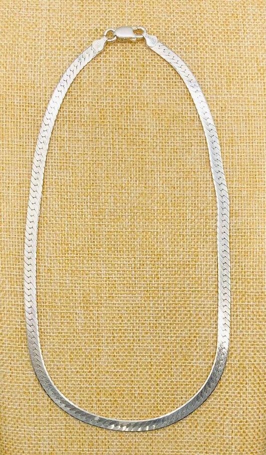 6mm Sterling Silver Herringbone Chain 18” Necklace Italy /b