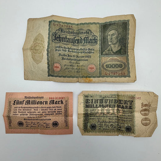 Weimar Republic Hyperinflation Banknote Lot/3 1922-1923 German Mark Currency /cb