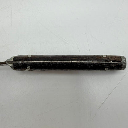 Antique Primitive 3 Tine Fork Wood Handle Pewter Inlay 7 3/4” 19th Century /cb