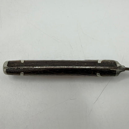 Antique Primitive 3 Tine Fork Wood Handle Pewter Inlay 7 3/4” 19th Century /cb