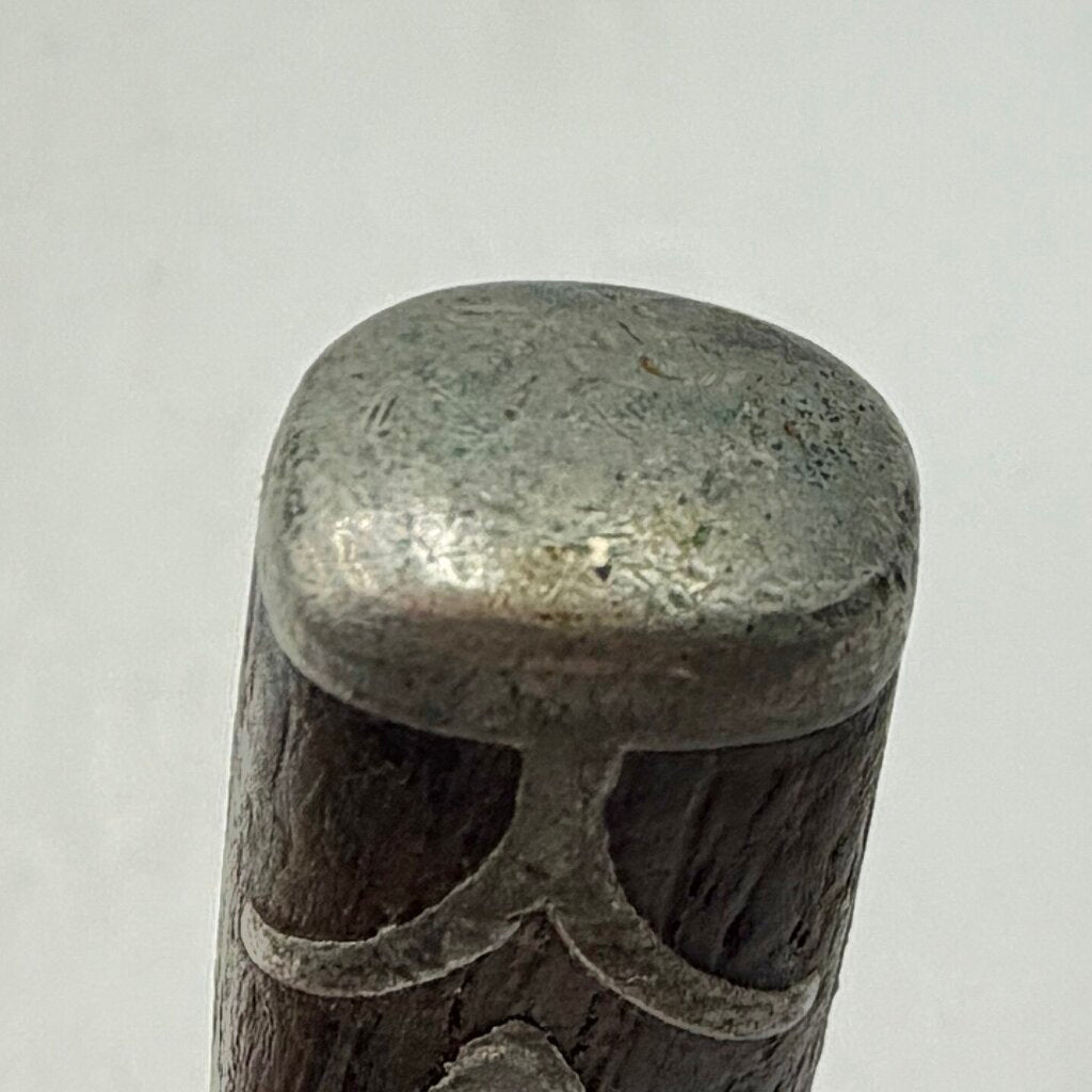 Antique Primitive 3 Tine Fork Wood Handle Pewter Inlay 7 3/4” 19th Century /cb