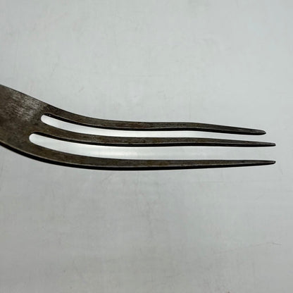 Antique Primitive 3 Tine Fork Wood Handle Pewter Inlay 7 3/4” 19th Century /cb