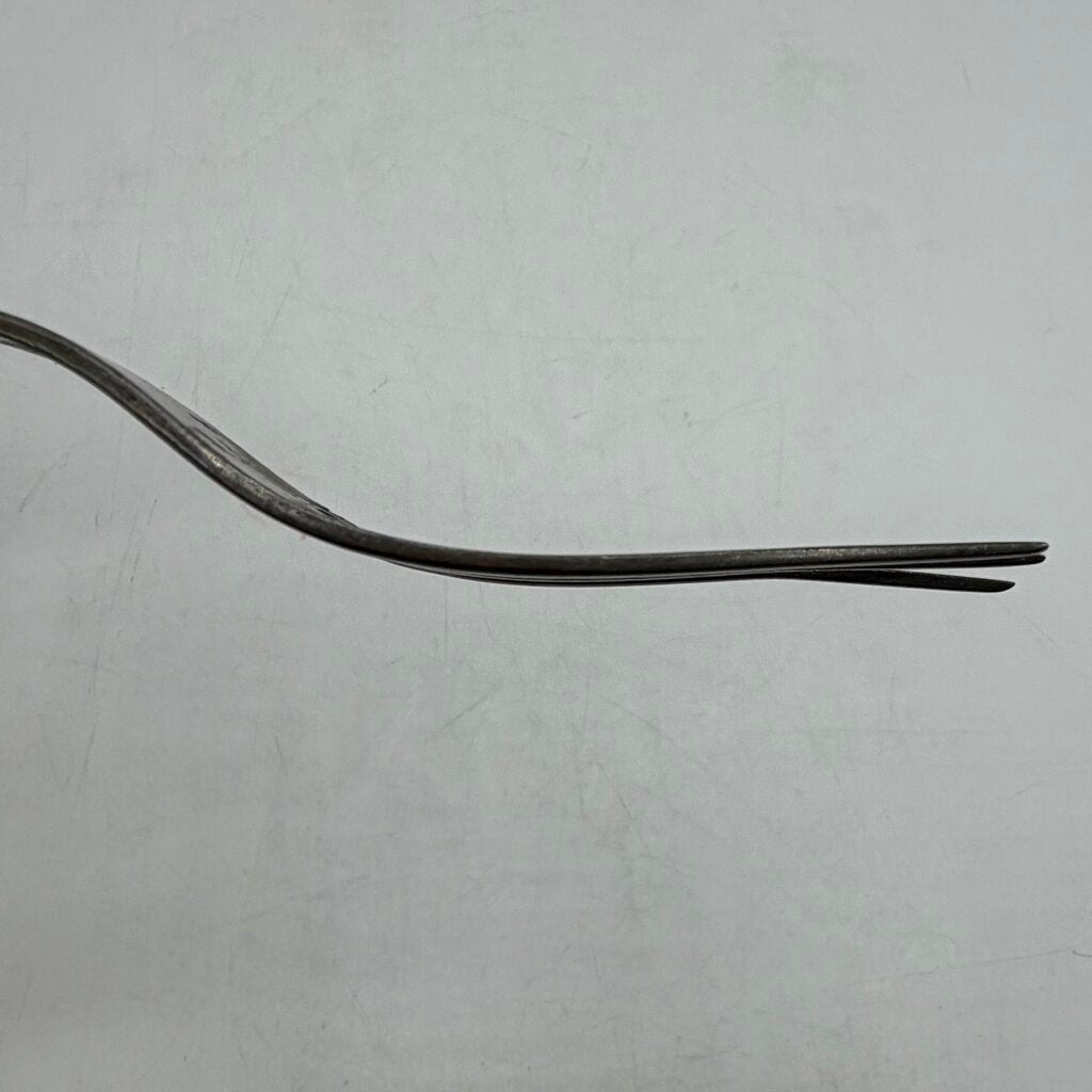 Antique Primitive 3 Tine Fork Wood Handle Pewter Inlay 7 3/4” 19th Century /cb