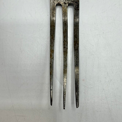 Antique Primitive 3 Tine Fork Wood Handle Pewter Inlay 7 3/4” 19th Century /cb