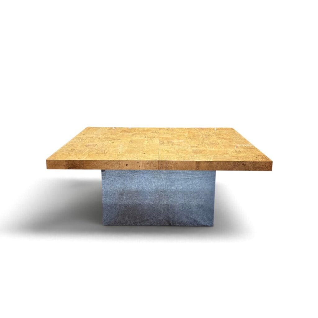 Modernist Checkered Burl Dining Table with 6 Chairs and 2 Leaves