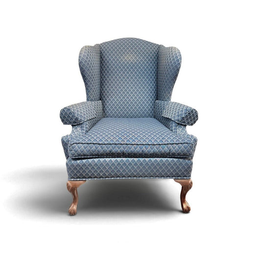 Blue Wingback Patterned Armchair