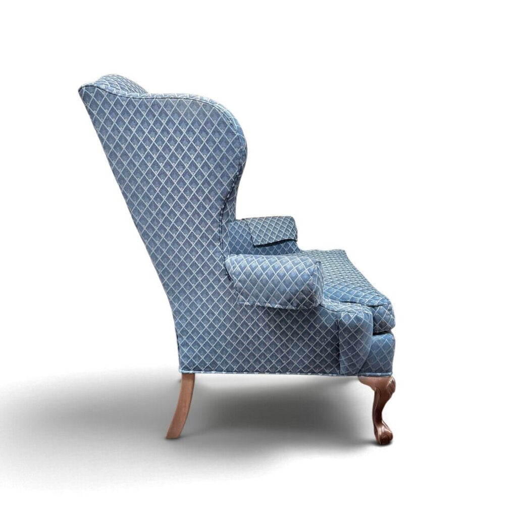 Blue Wingback Patterned Armchair