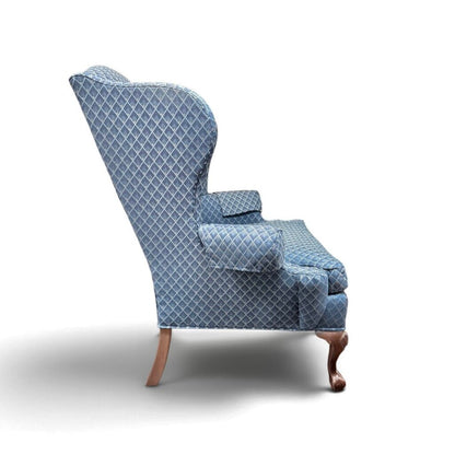 Blue Wingback Patterned Armchair