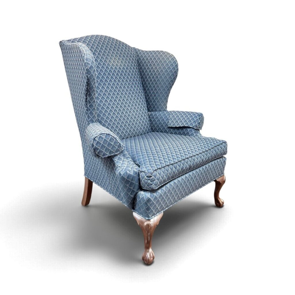 Blue Wingback Patterned Armchair