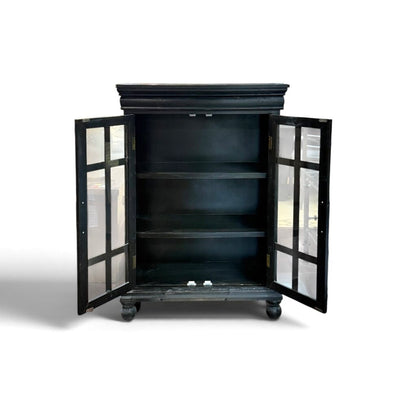 Black Two Glass Door Cabinet