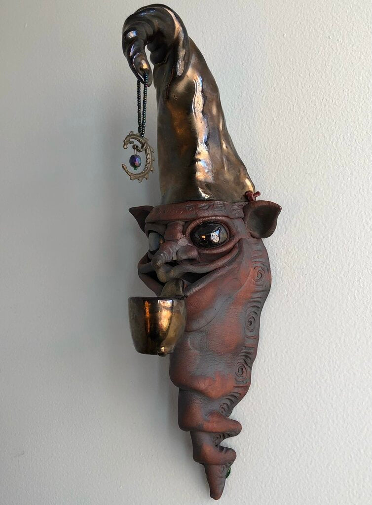 Handcrafted Raku Pottery “The Guardian” Mystical Wall Sculpture /b