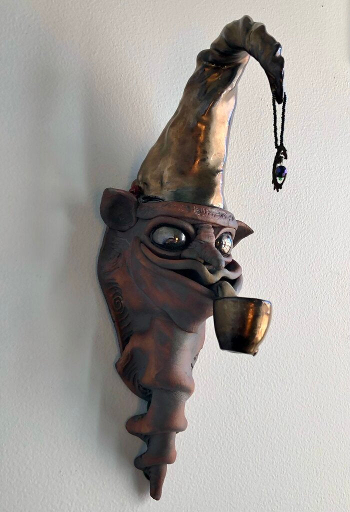 Handcrafted Raku Pottery “The Guardian” Mystical Wall Sculpture /b