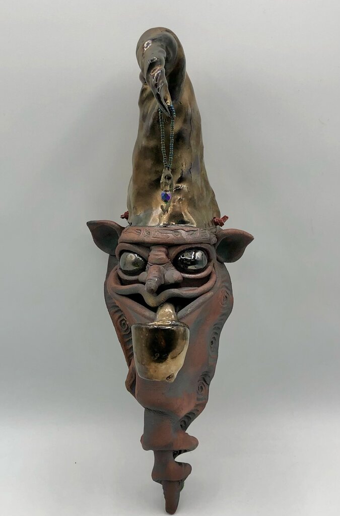 Handcrafted Raku Pottery “The Guardian” Mystical Wall Sculpture /b