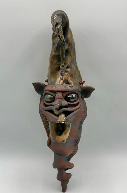Handcrafted Raku Pottery “The Guardian” Mystical Wall Sculpture /b
