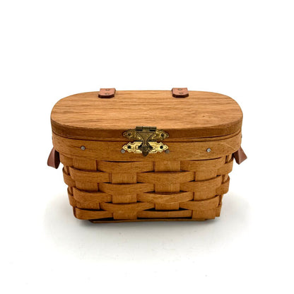 Set of 2 Longaberger Handwoven Lidded Basket w/ Leather Handles