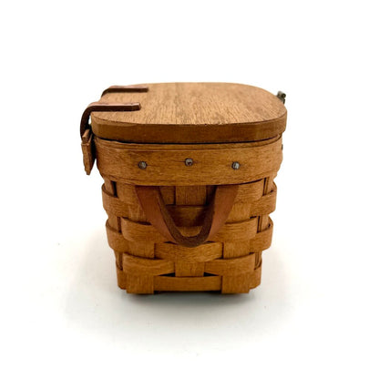 Set of 2 Longaberger Handwoven Lidded Basket w/ Leather Handles