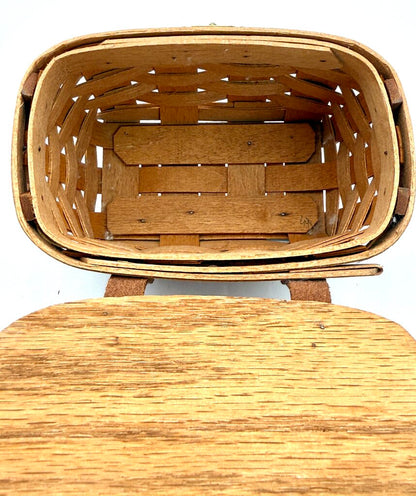 Set of 2 Longaberger Handwoven Lidded Basket w/ Leather Handles