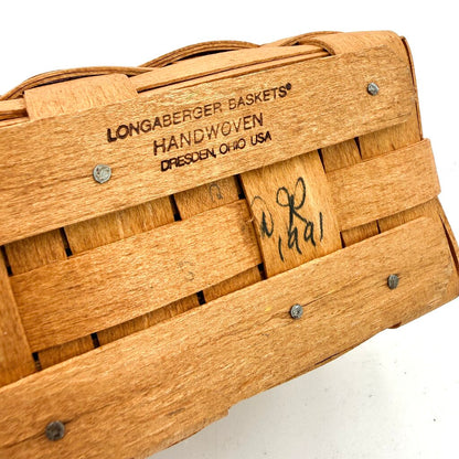 Set of 2 Longaberger Handwoven Lidded Basket w/ Leather Handles