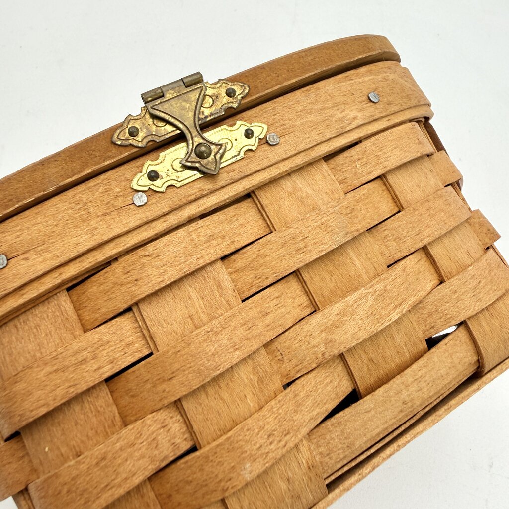 Set of 2 Longaberger Handwoven Lidded Basket w/ Leather Handles