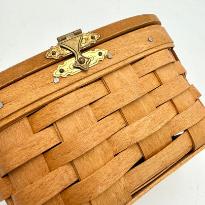 Set of 2 Longaberger Handwoven Lidded Basket w/ Leather Handles