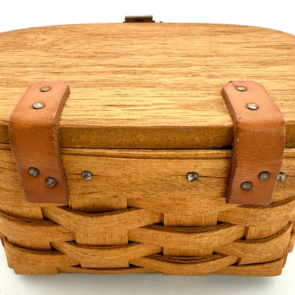 Set of 2 Longaberger Handwoven Lidded Basket w/ Leather Handles