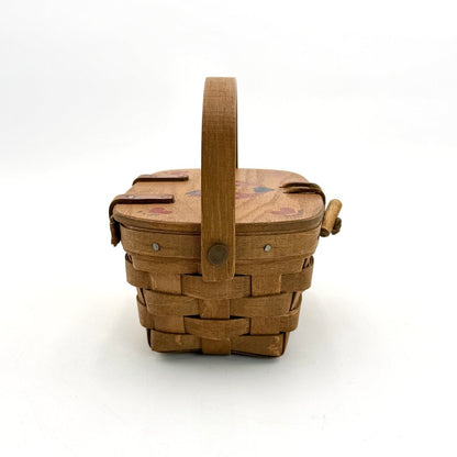 Longaberger 1985 Woven Wood Picnic Basket with Painted Rocking Horse Lid