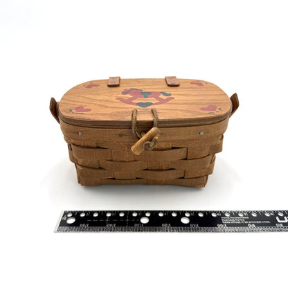 Longaberger 1985 Woven Wood Picnic Basket with Painted Rocking Horse Lid