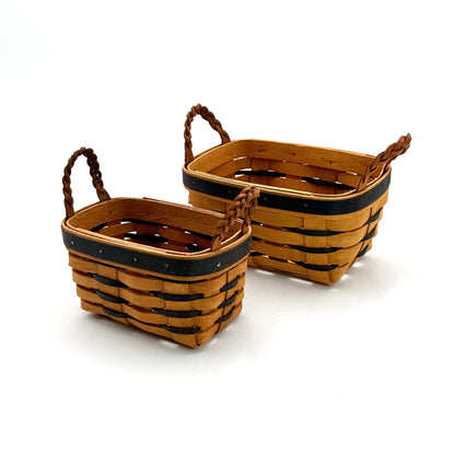 Set of 2 Small Longaberger Rectangle Baskets with Leather Braid Handles