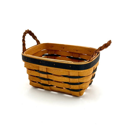 Set of 2 Small Longaberger Rectangle Baskets with Leather Braid Handles