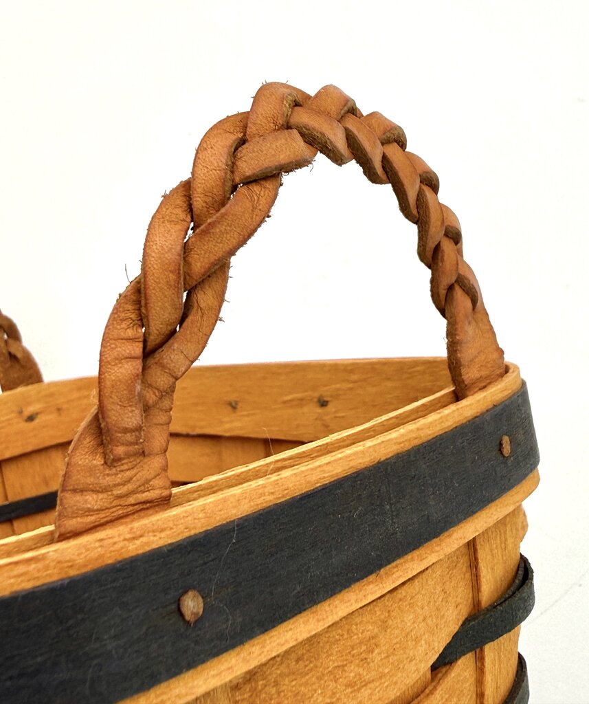 Set of 2 Small Longaberger Rectangle Baskets with Leather Braid Handles