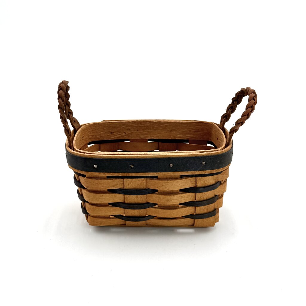 Set of 2 Small Longaberger Rectangle Baskets with Leather Braid Handles