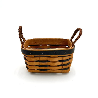 Set of 2 Small Longaberger Rectangle Baskets with Leather Braid Handles