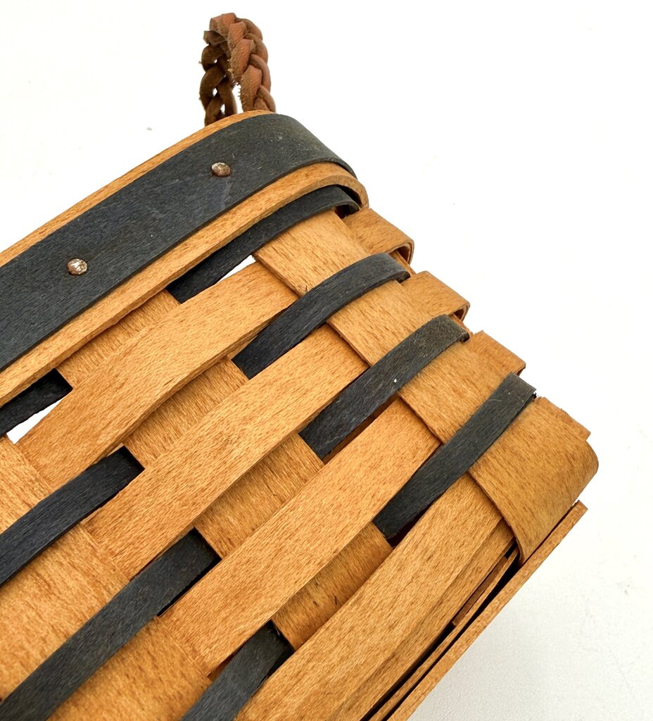 Set of 2 Small Longaberger Rectangle Baskets with Leather Braid Handles