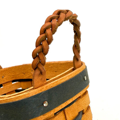 Set of 2 Small Longaberger Rectangle Baskets with Leather Braid Handles