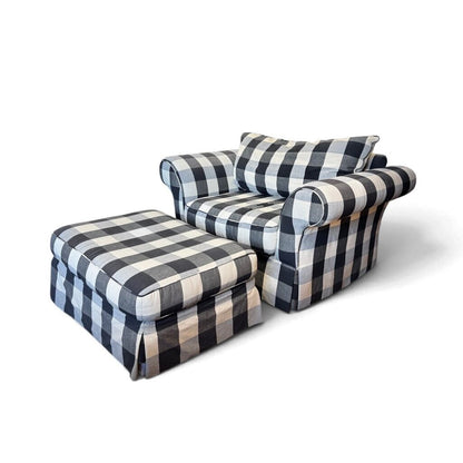 Oversized Black and White Gingham Armchair with Ottoman