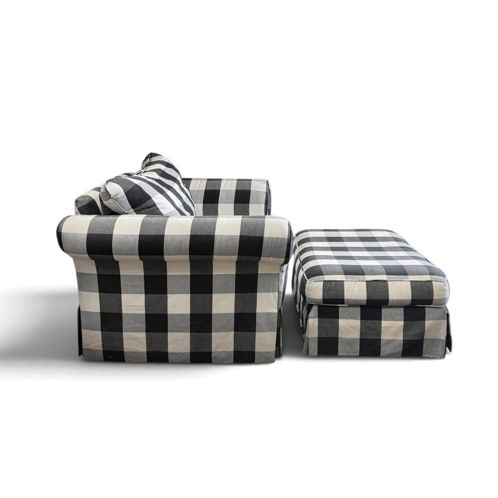 Oversized Black and White Gingham Armchair with Ottoman
