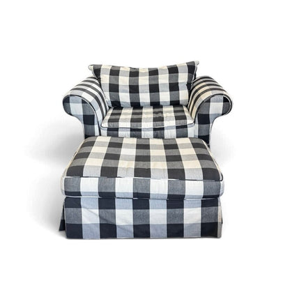 Oversized Black and White Gingham Armchair with Ottoman