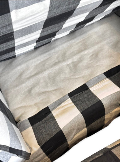 Oversized Black and White Gingham Armchair with Ottoman