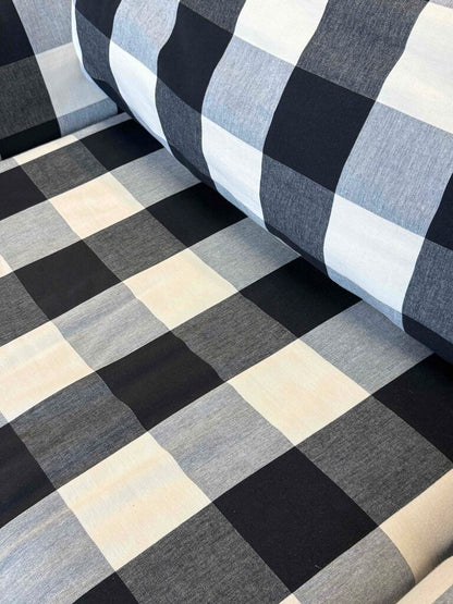 Oversized Black and White Gingham Armchair with Ottoman