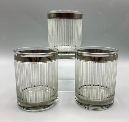 3 Vtg George Briard Silvercrest Banded Icicle Double Old Fashioned Glasses /b