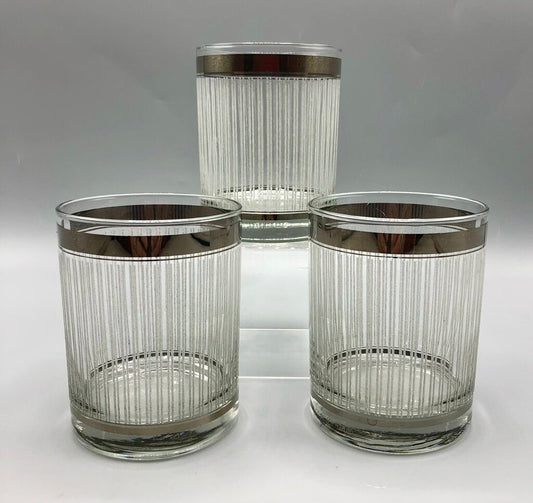 3 Vtg George Briard Silvercrest Banded Icicle Double Old Fashioned Glasses /b