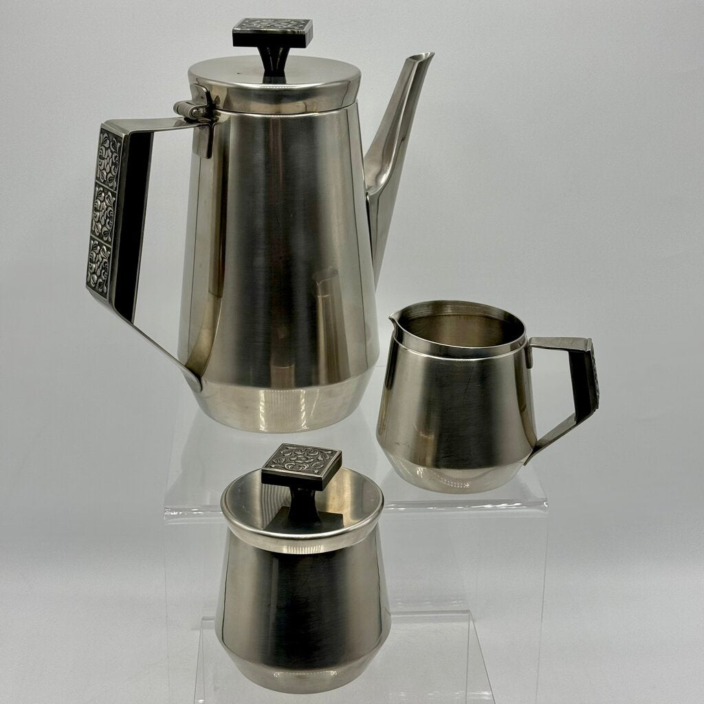 Stanley Roberts Velvet Tea Set, Vintage MCM 3-piece Stainless Steel from Japan