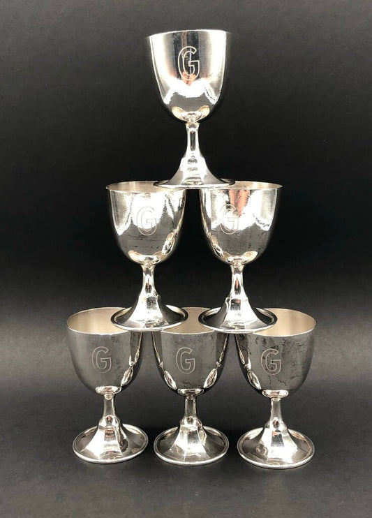 6pc Vintage Japanese Export Silver Plated Cordial Goblets/ Egg Cups Mono /b