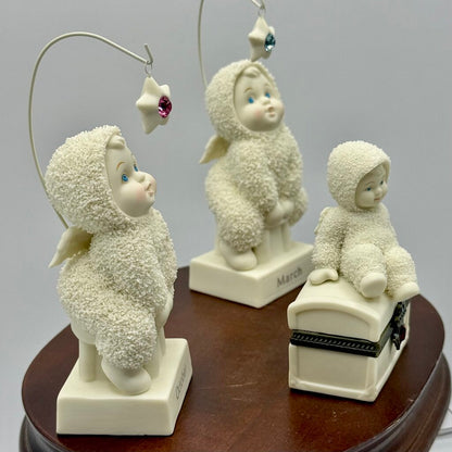 Snowbabies 2000 & 2003 Birth Month Stone Figurine Collectibles Department 56- March, July, & October /hy