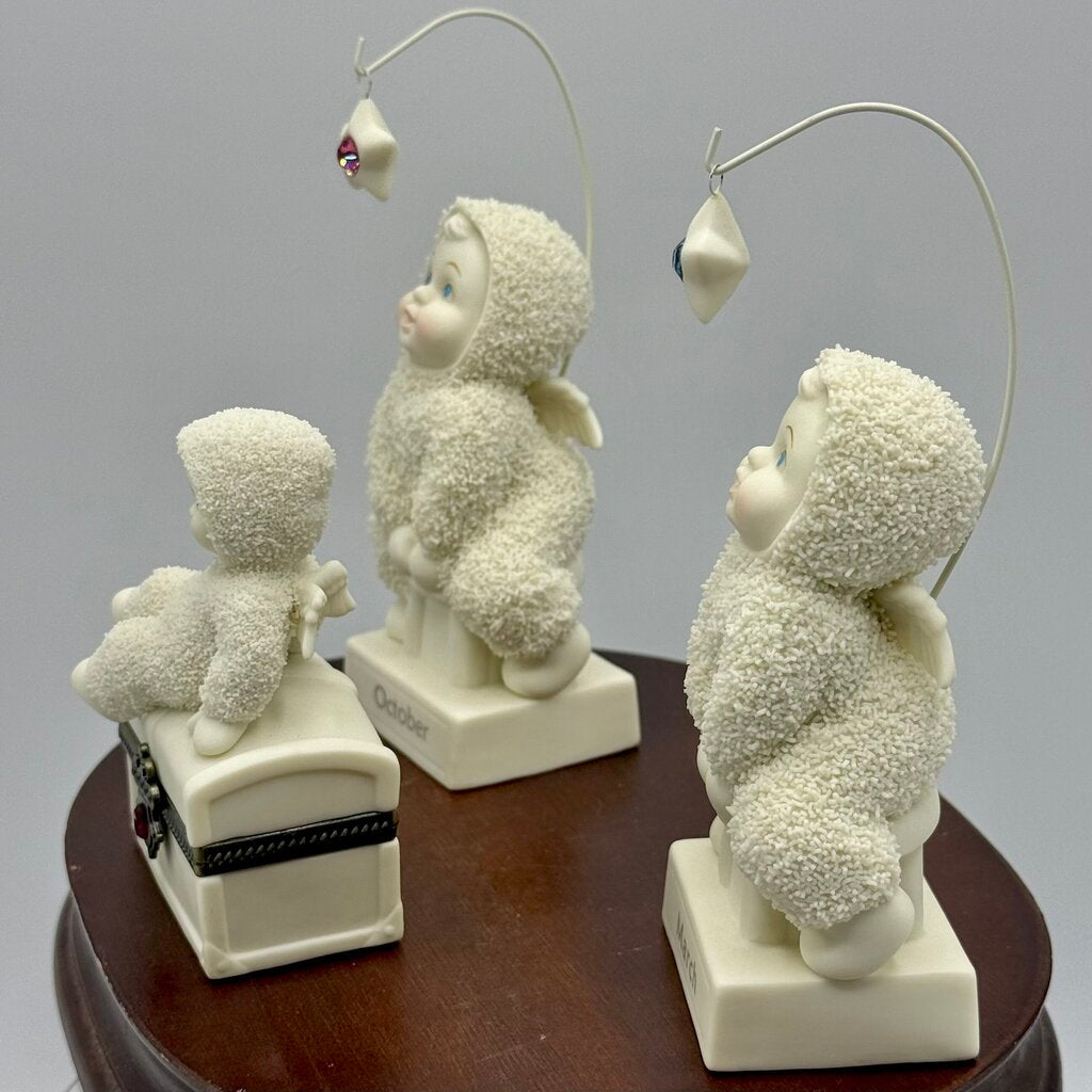 Snowbabies 2000 & 2003 Birth Month Stone Figurine Collectibles Department 56- March, July, & October /hy