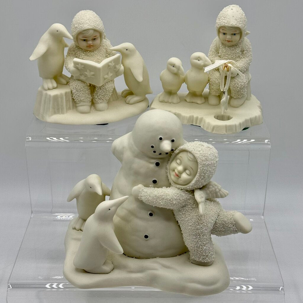 Vintage 90’s Snowbabies Figurine Collectibles, Department 56- All We Need Is Love, Read Me a Story, & Fishing for Dreams /hy