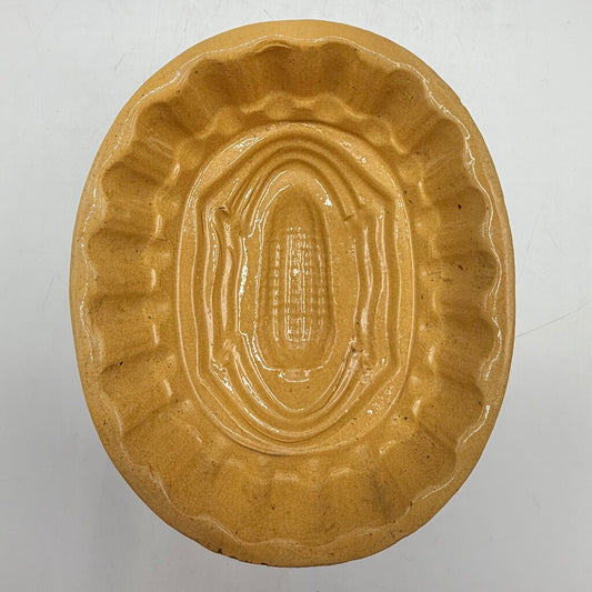 Antique Corn Cob Yellow Ware Food Mold Oval Stoneware Farmhouse Decor /cb