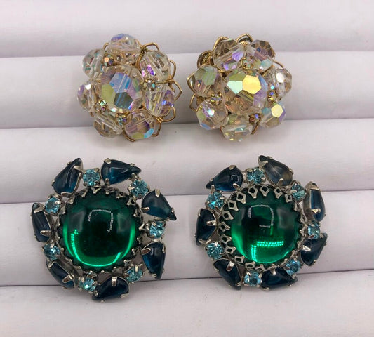 2 Pair Vtg Weiss & Alice Caviness Clip Earrings /b