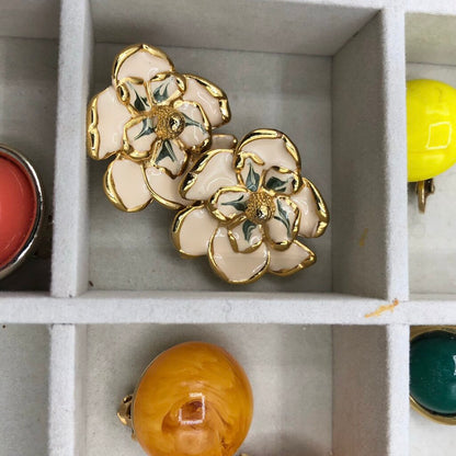 23 Vtg Pair Clip Earrings w/ 2 Storage Trays /b